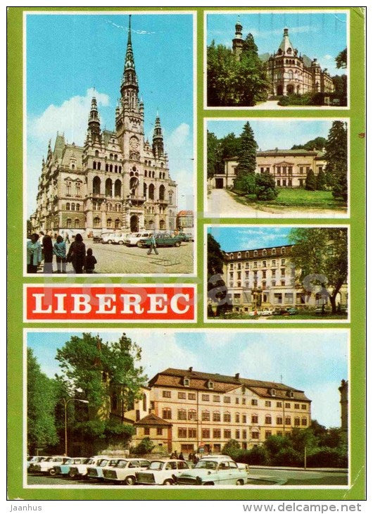 Liberec - Town Hall - North Bohemian Museum - gallery - interhotel Zlaty lev - castle - Czechoslovakia - Czech - used - JH Postcards