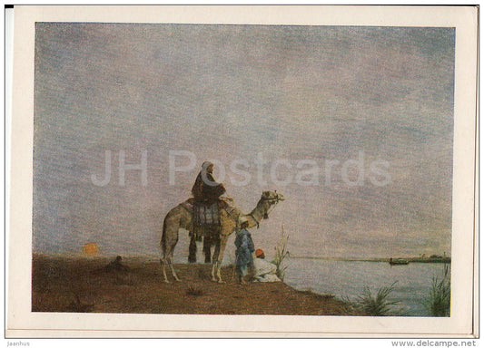 painting by Eugene Fromentin -Waiting for crossing of the Nile river - camel - French art - 1956 - Russia USSR - unused - JH Postcards