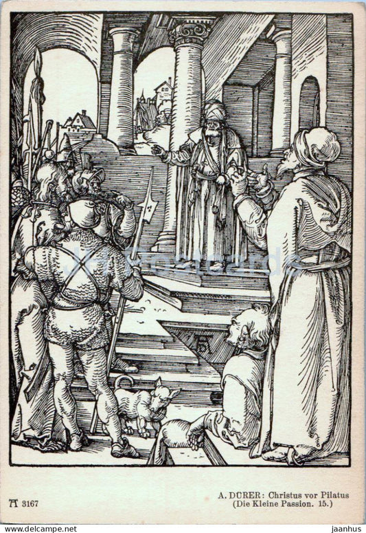 Engraving by Albrecht DÃ¼rer - Christus vor Pilatus - 3167 - German art - old postcard - Germany - unused - JH Postcards