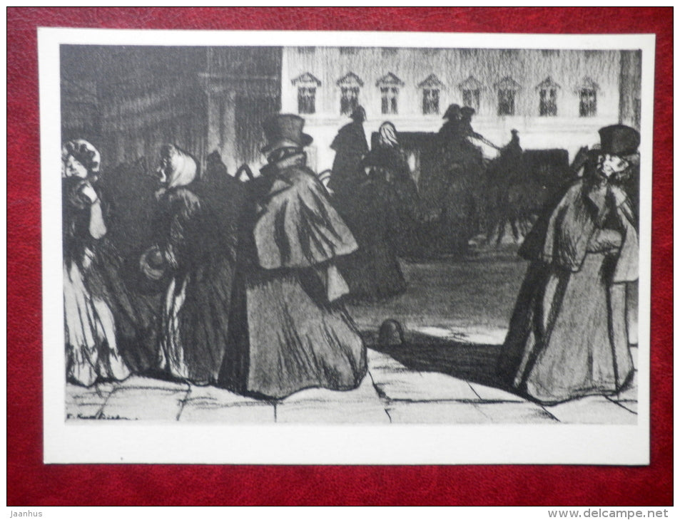 illustration to Gogol novel by M. Kustodiev - Greatcoat , 1905 - russian art - unused - JH Postcards