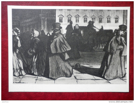 illustration to Gogol novel by M. Kustodiev - Greatcoat , 1905 - russian art - unused - JH Postcards