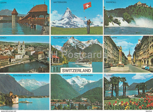 Switzerland - Schweiz - Suisse - Luzern - Matterhorn - Rheinfall - Zurich - Bern - multiview - Switzerland - 1970 - used - JH Postcards