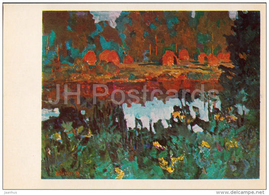 painting by A. Polyushenko - Evening in the meadows - Russian art - Russia USSR - 1983 - unused - JH Postcards