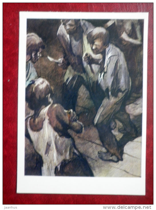 painting by I. Ushakov - fight - boys - Pedagogical Poem by I. Makarenko - book - Russia USSR - 1977 - unused - JH Postcards