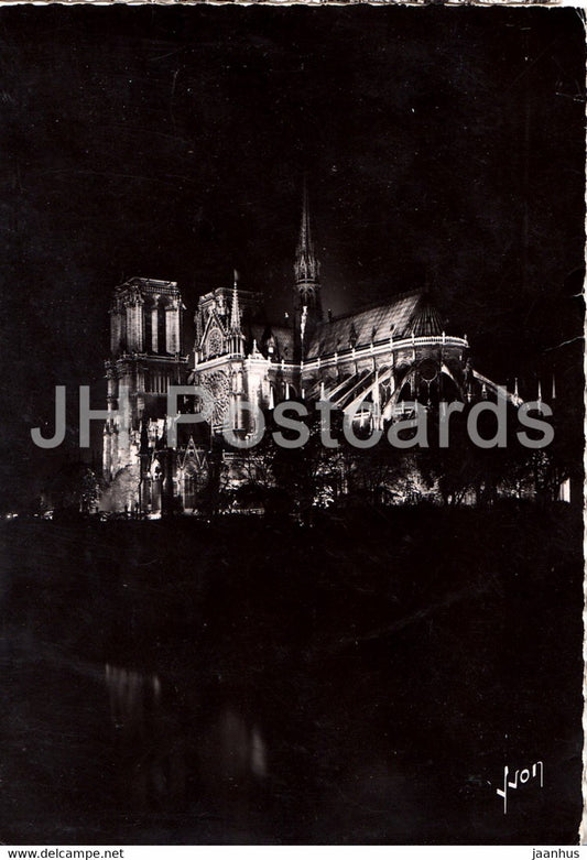 Paris La Nuit - Notre Dame - 664 - cathedral - old postcard - 1954 - France - used - JH Postcards