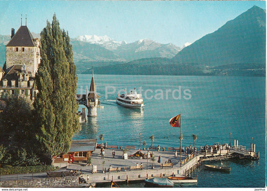 Oberhofen am Thunersee - Schloss und Schiffstation mit Blumlisalp - passenger ship - 8162 - 1984 - Switzerland - used - JH Postcards