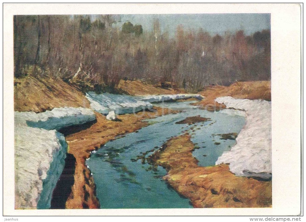 painting by I. Levitan - Early Spring - nature - russian art - unused - JH Postcards