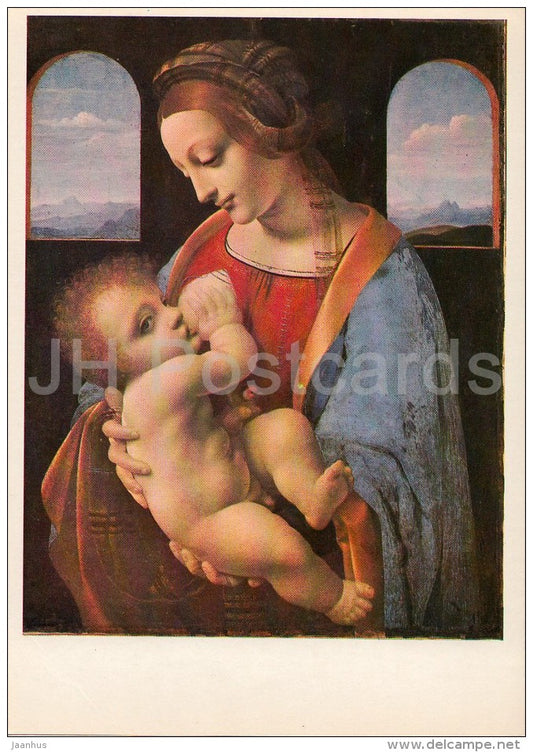 painting by Leonardo da Vinci - Madonna and Child (The Litta Madonna) - Italian art - 1980 - Russia USSR - unused - JH Postcards