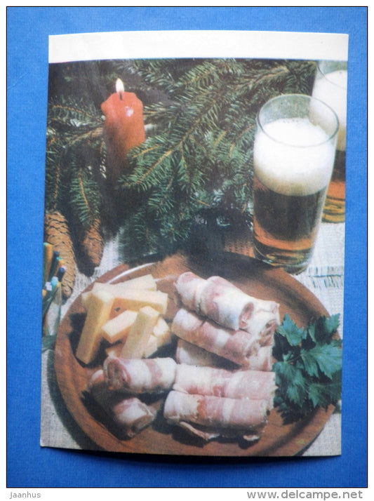 Stuffed ham rolls - cold dishes - recepies - 1976 - Estonia USSR - unused - JH Postcards