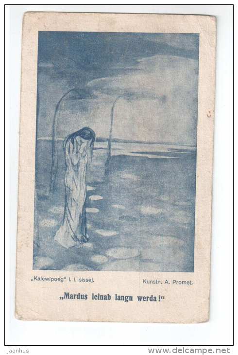 Illustration by A. Promet - Bereaved Lady - from estonian national epic Kalevipoeg - old postcard - unused - JH Postcards