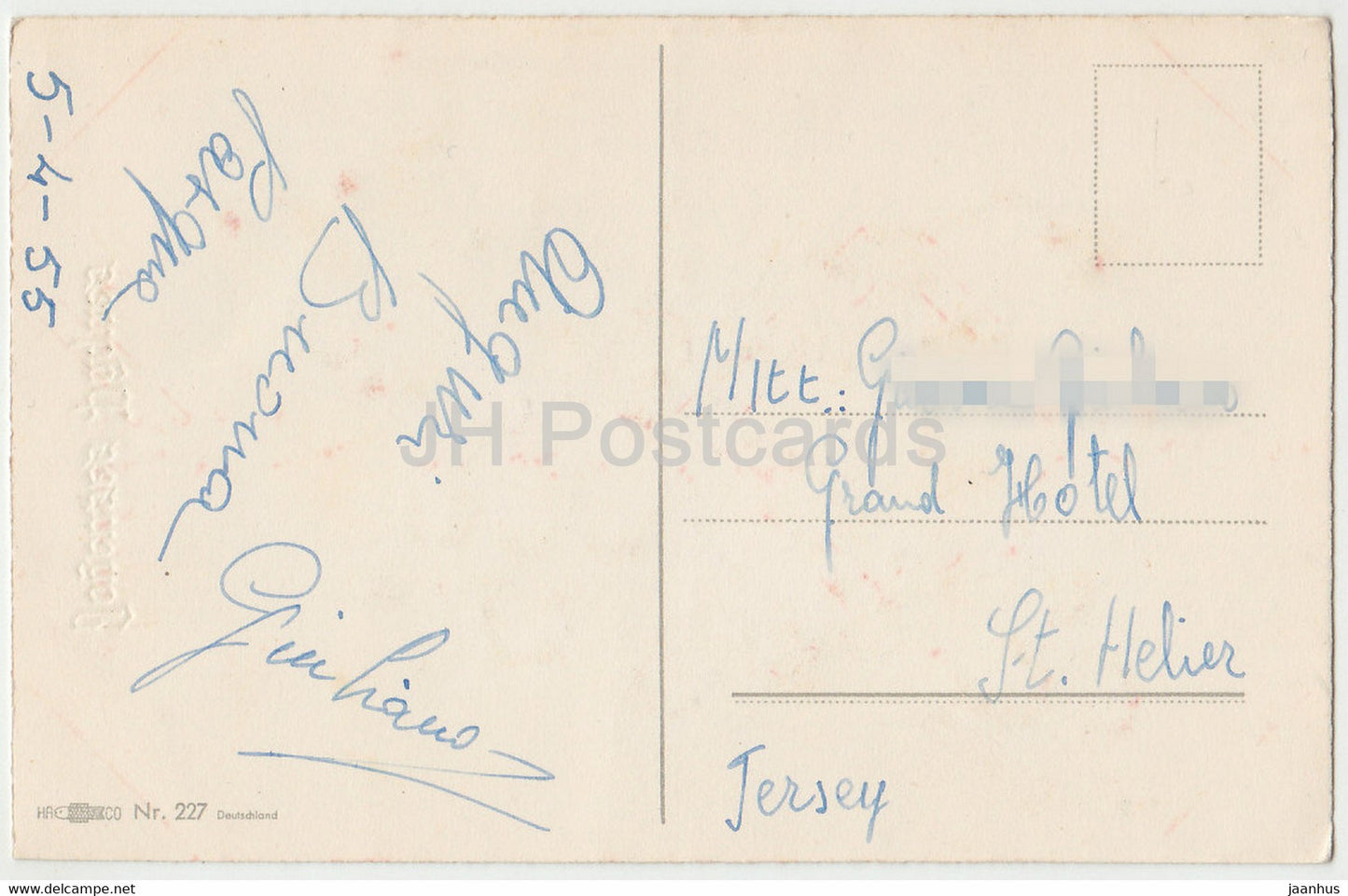 Ostergrußkarte – Joyeuses Paques – Blumen – Tulpen – HACO – 227 Illustration – alte Postkarte 1955 – Frankreich – gebraucht