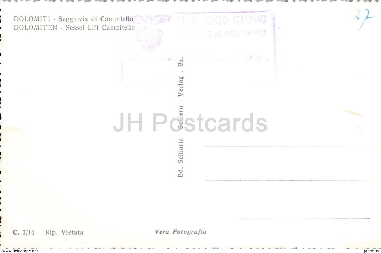 Dolomiti - Seggiovia di Campitello - téléski - carte postale ancienne - Italie - inutilisé