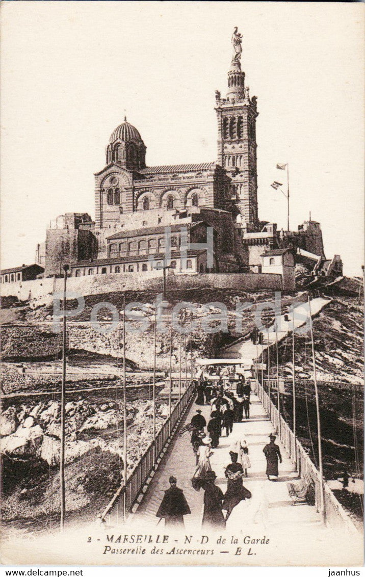 Marseille - N D de la Garde - Passerelle des Ascenceurs - cathedral - 2 - old postcard - France - used - JH Postcards