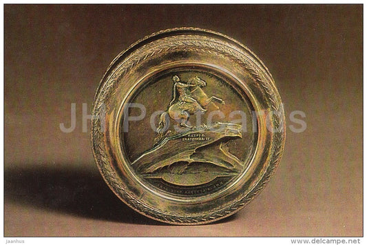 Snuff-Box , 1780s - silver - Peter the Great statue - Russian Snuff-Boxes in Hermitage - 1985 - Russia USSR - unused - JH Postcards
