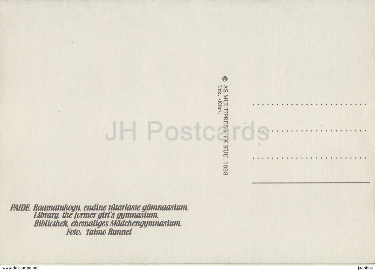 Paide - Library - The Former Girl's Gymnasium - 1993 - Estonia - unused