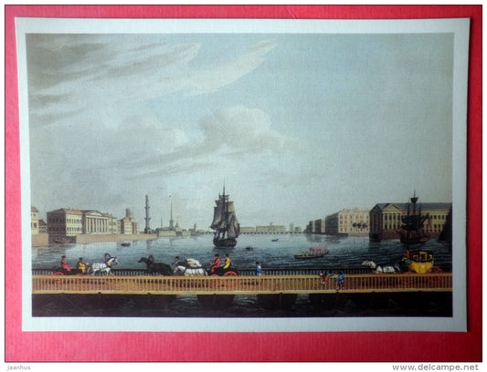 painting by D. Clark and M. Duburg - Isaac's pontoon bridge across the Neva river , 1815 - russian art - unused - JH Postcards