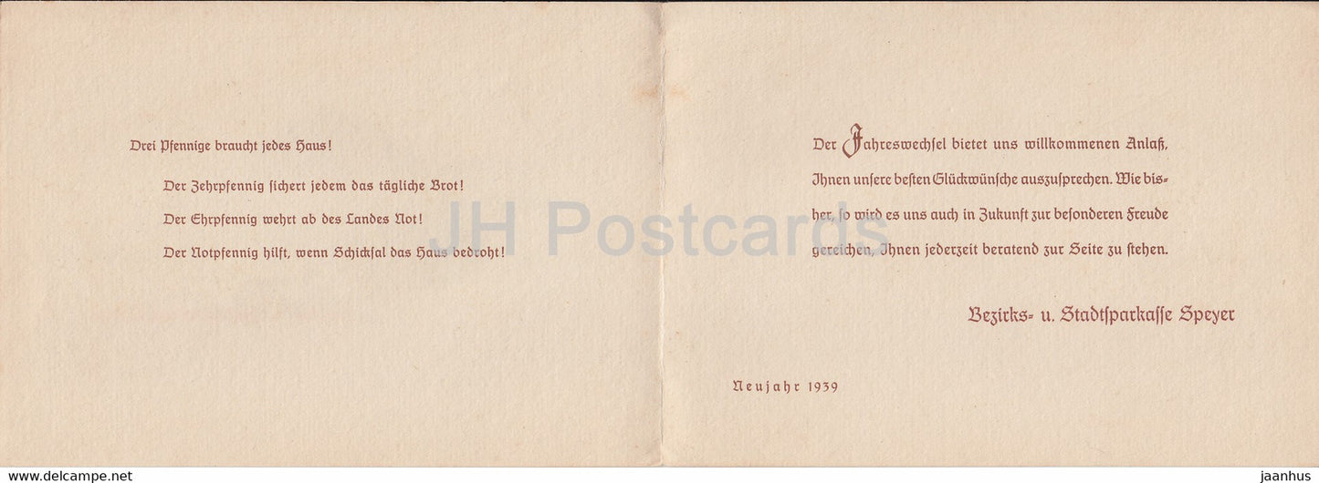 New Year Greeting Card - Bezirks u Stadtsparkasse Speyer - 1939 - Germany - unused
