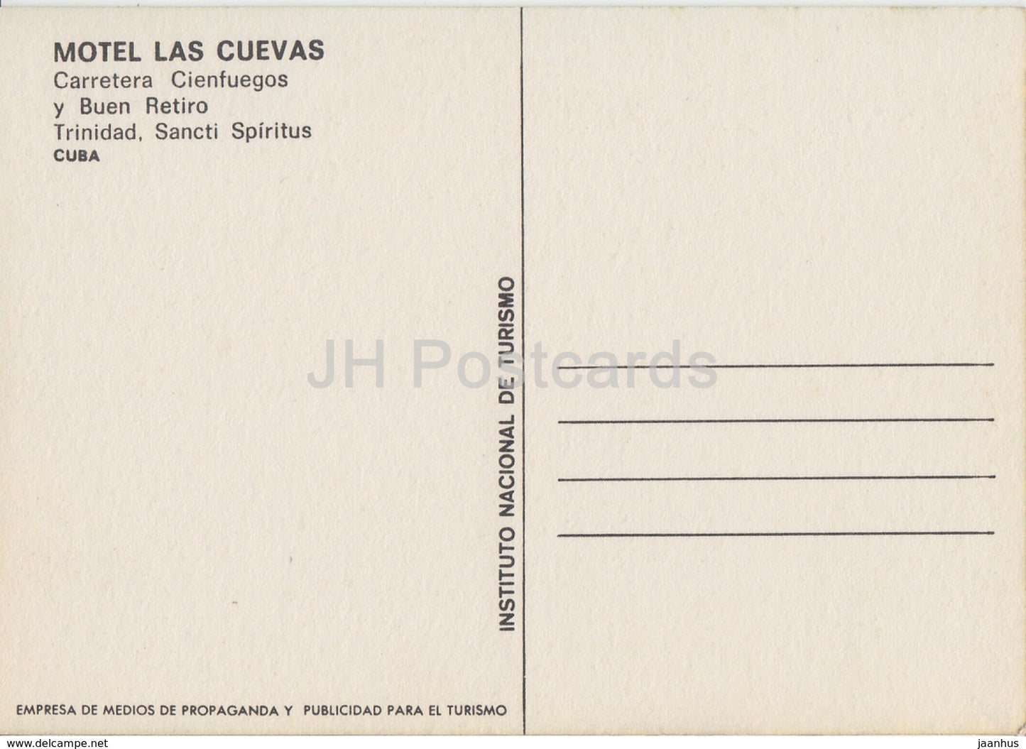 Motel Las Cuevas - Carretera Cienfuegos y Buen Retiro Trinidad , Sancti Spiritus - Cuba - unused - JH Postcards