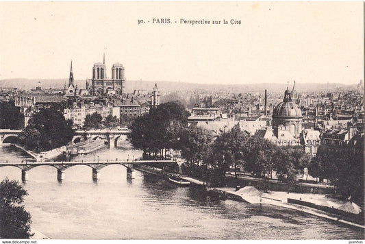 Paris - Perspective sur la Cite - bridge - old postcard - 30 - France - unused - JH Postcards