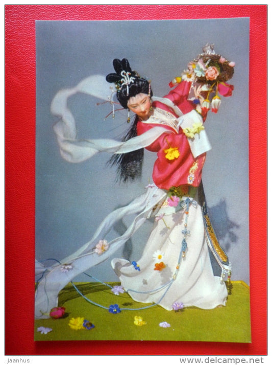 Heavenly Maiden scattering Flowers (silk figure) - Chinese Art and Crafts - 1965 - People`s Republic of China - unused - JH Postcards