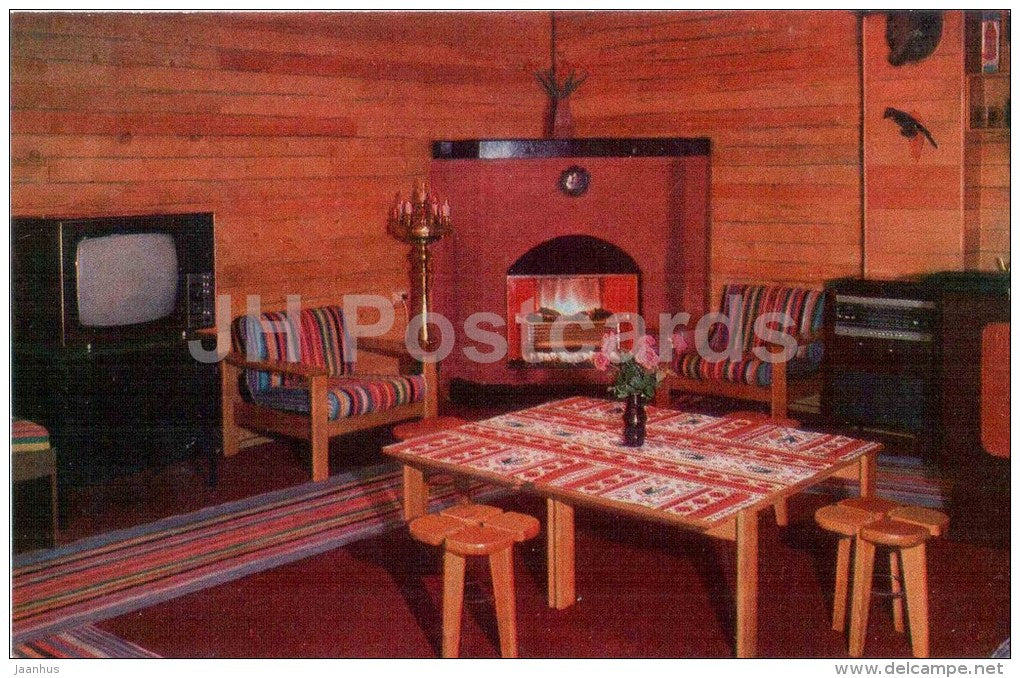 Rest Room in a Sauna bath - TV - radio - fireplace - The Zhemchuzhina Hotel - Sochi - 1979 - Russia USSR - unused - JH Postcards