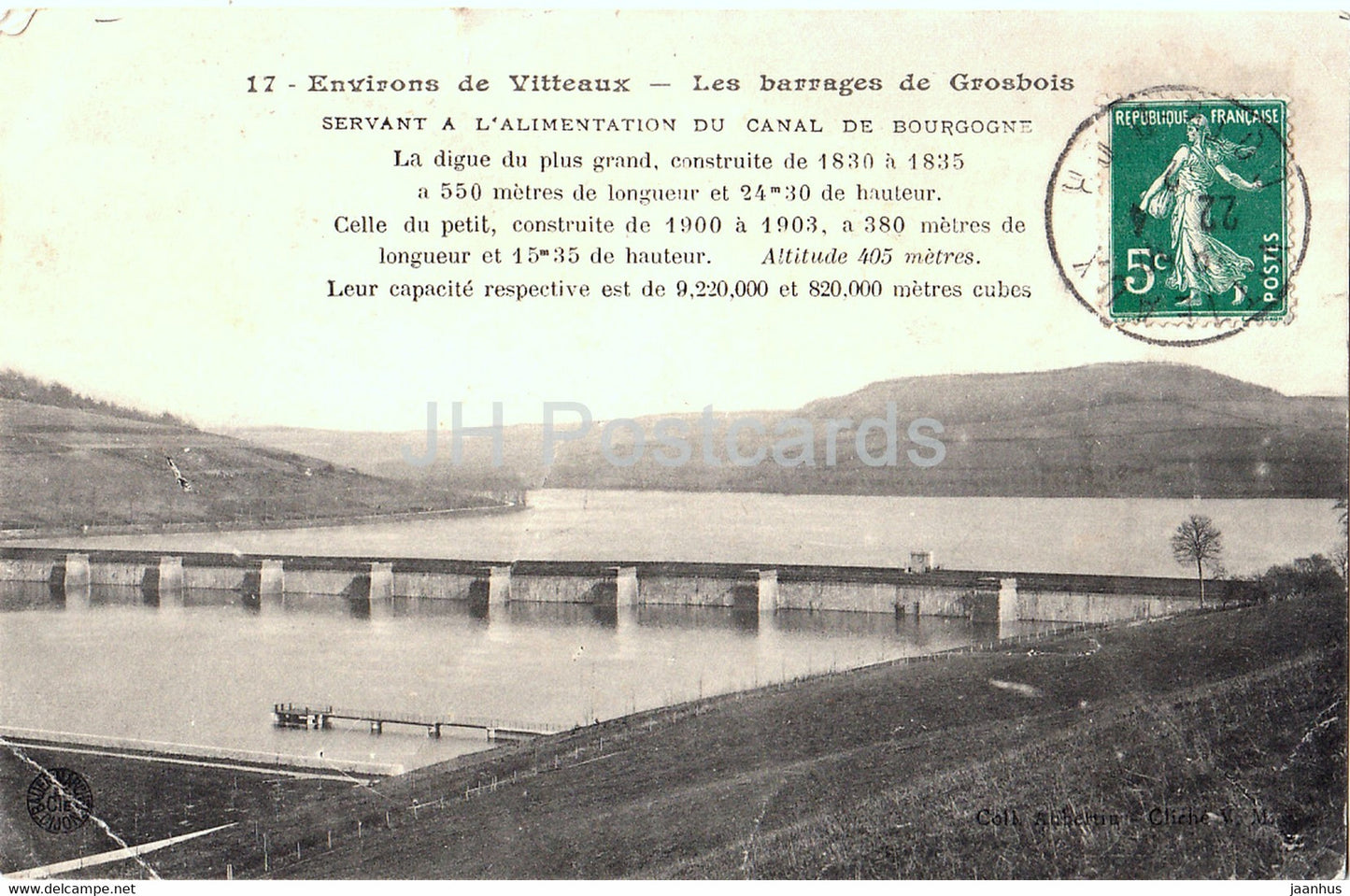 Environs de Vitteaux - Les Barrages de Grosbois - Servant a l'Alimentation - old postcard - France - used - JH Postcards