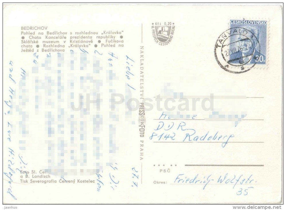 Bedrichova - cottage President's Office - Glass Museum - Fucikova cottage - Czechoslovakia - Czech Republic - used 1976 - JH Postcards