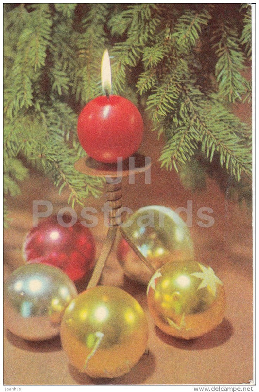 New Year Greeting card - candles - decoration - 1972 - Estonia USSR - used - JH Postcards