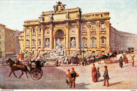 Roma - Rome - La Fontana di Trevi - Trevi Fountain - illustration - horse carriage - 61 - old postcard - Italy - unused - JH Postcards