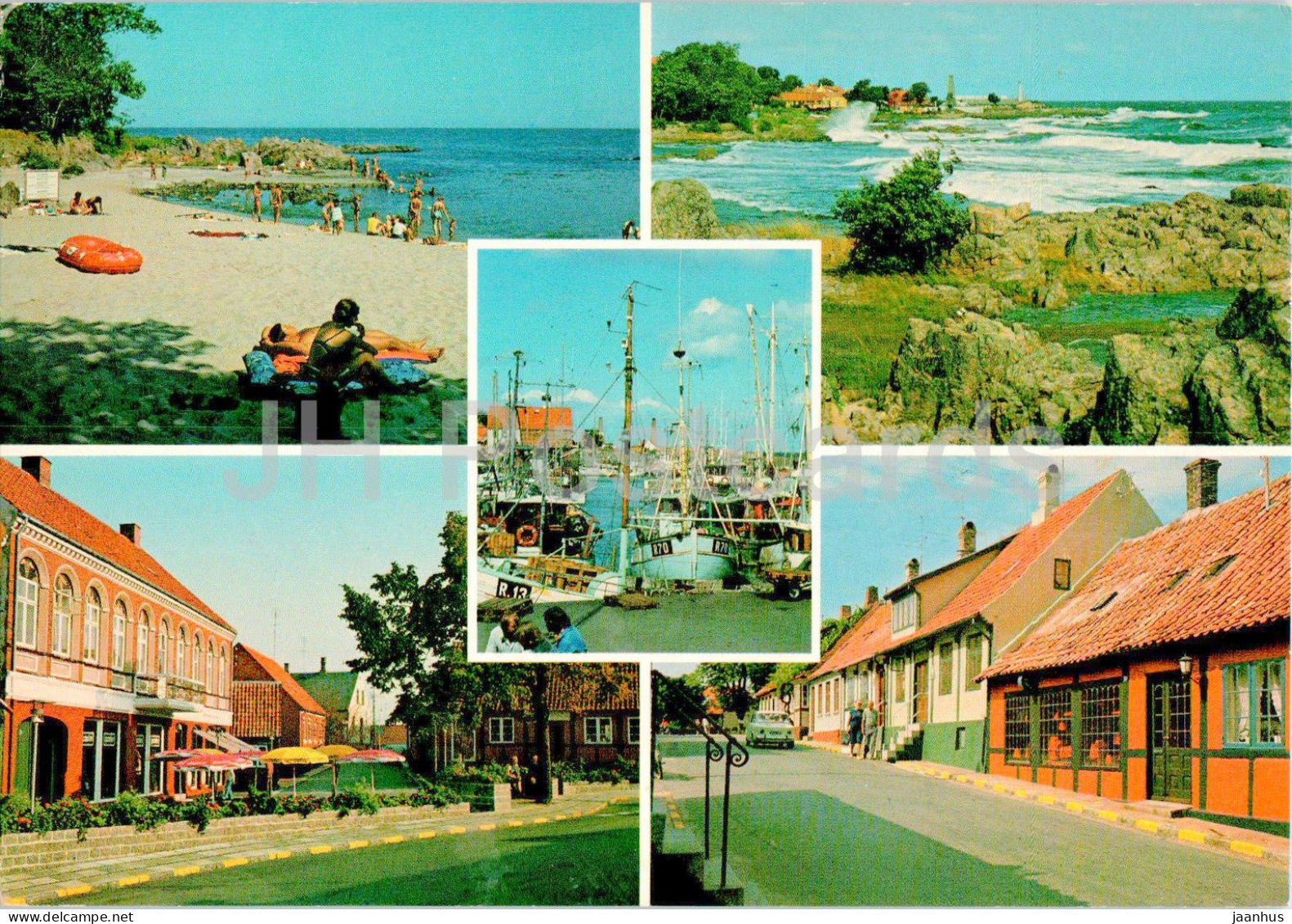 Allinge Bornholm - beach - street - port - multiview - 8343 - 1981 - Denmark - used - JH Postcards