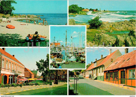 Allinge Bornholm - beach - street - port - multiview - 8343 - 1981 - Denmark - used - JH Postcards