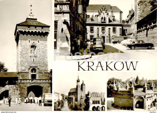 Krakow - Brama Florianska - ul Pijarskiej - Kosciol Mariacki - Barbakan - Florianska Gate - 1970 - Poland - used - JH Postcards