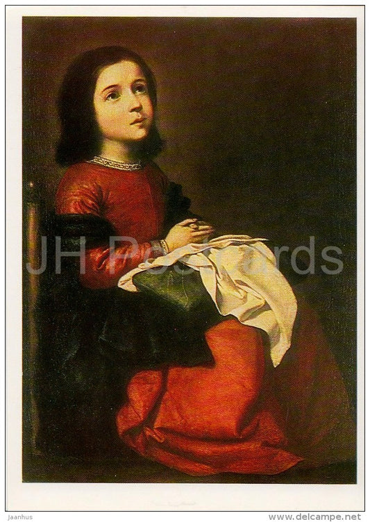 painting by Francisco de Zurbaran - Girlhood of the Virgin , 1660 - Spanish art - 1983 - Russia USSR - unused - JH Postcards