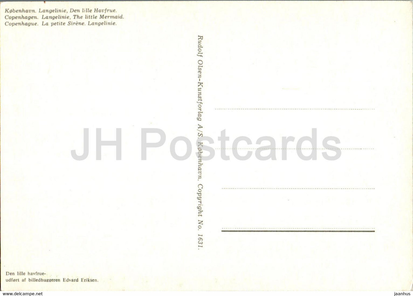Copenhagen - Kopenhagen - Langelinie - Den lille Havfrue - The Little Mermaid - 1631 - Denmark - unused