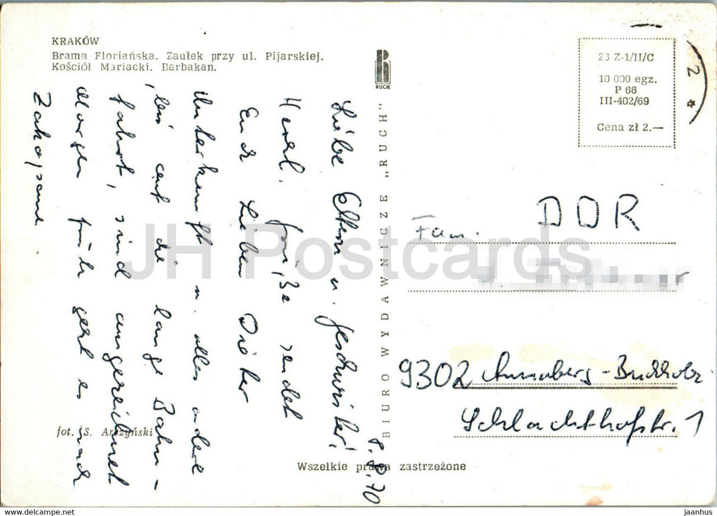 Krakow - Brama Florianska - ul Pijarskiej - Kosciol Mariacki - Barbakan - Florianska Gate - 1970 - Poland - used