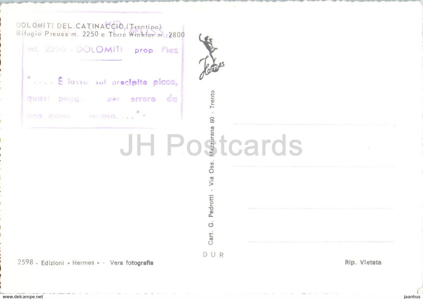 Dolomiti del Catinaccio - Rifugio Preuss 2250 m - Torre Winkler - carte postale ancienne - Italie - inutilisée