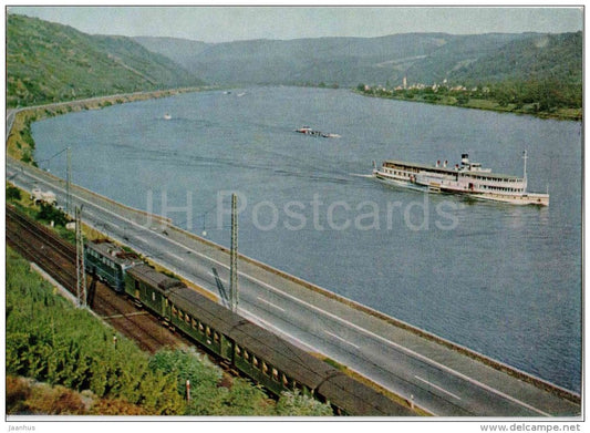 Am Rhein - Zug - schiff - train - ship - Germany - ungelaufen - JH Postcards
