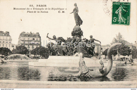 Paris - Monument du Triomphe de la Republique - Place de la Nation - 55 - old postcard - 1912 - France - used - JH Postcards