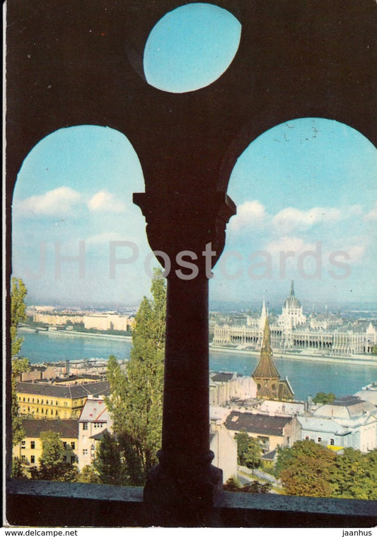 Budapest - view from the Fishermens Bastion toward the Parliament - 1969 - Hungary - used - JH Postcards
