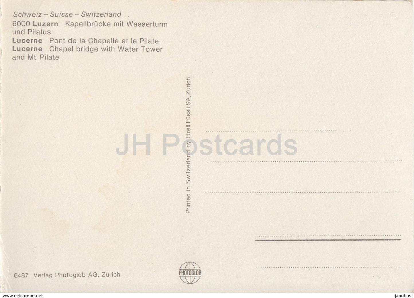 Luzern - Lucerne - Kapellbrucke mit Wasserturm und Pilatus - 6487 - Suisse - inutilisé