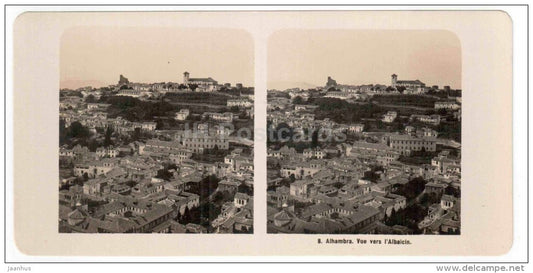 Vue vers l´Albacin - Alhambra - Spain - stereo photo - stereoscopique - old photo - JH Postcards