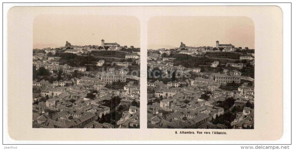 Vue vers l´Albacin - Alhambra - Spain - stereo photo - stereoscopique - old photo - JH Postcards