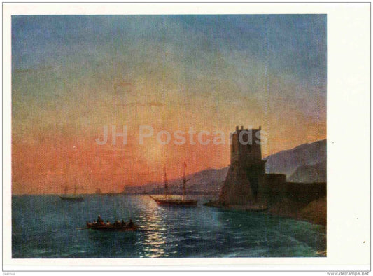 painting by I. Aivazovsky - Theodosia . Sunrise , 1865 - boat - Russian Art - 1968 - Russia USSR - unused - JH Postcards