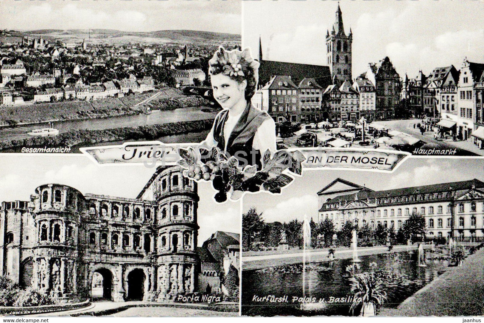 Trier an der Mosel - Gesamtansicht - Hauptmarkt - Porta Nigra - 1962 - Germany - used - JH Postcards