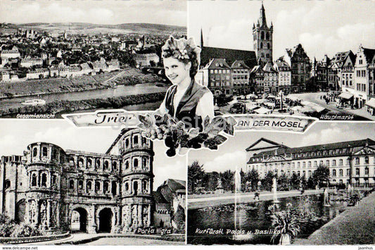 Trier an der Mosel - Gesamtansicht - Hauptmarkt - Porta Nigra - 1962 - Germany - used - JH Postcards