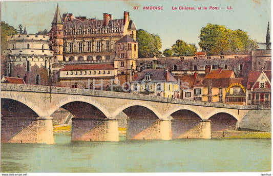 Amboise - Le Chateau et le Pont - castle - bridge - 87 - 1933 - old postcard - France - used - JH Postcards