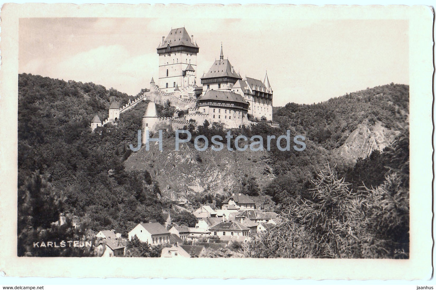 Karlstejn - castle - old postcard - Czech Republic - used - JH Postcards