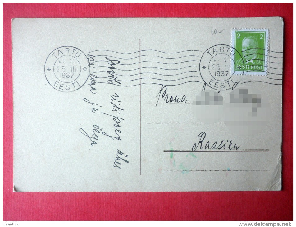 easter greeting card - catkins - circulated in Estonia Tartu 1937 - JH Postcards