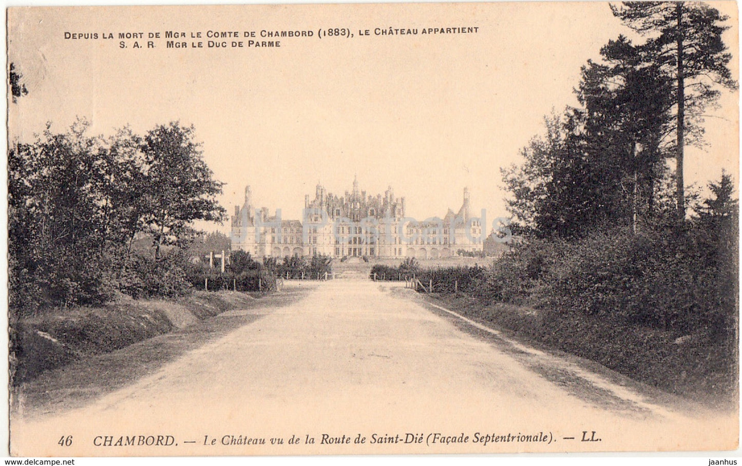 Chambord - Le Chateau vu de la Route Saint Die - Facade Septentrionale - 46 - old postcard - France - unused - JH Postcards