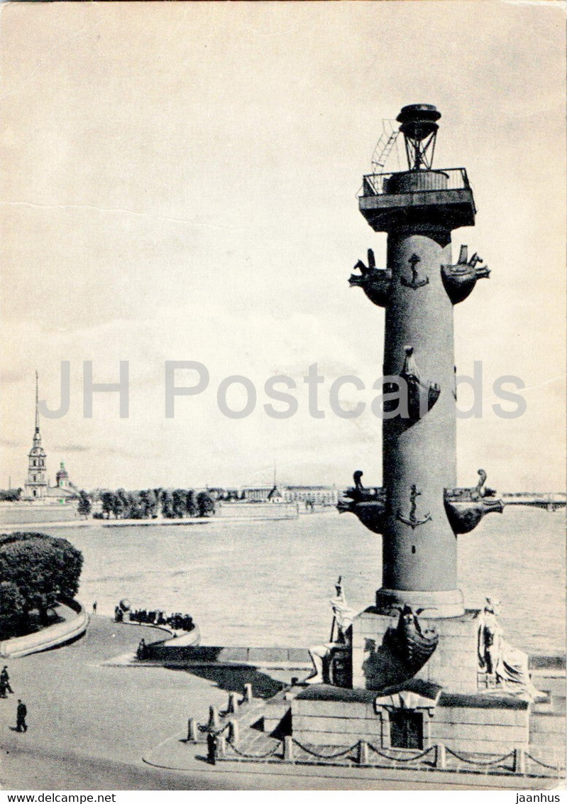 Leningrad - St Petersburg - Rostral Column - Neva river - old postcard - 1957 - Russia USSR - unused - JH Postcards